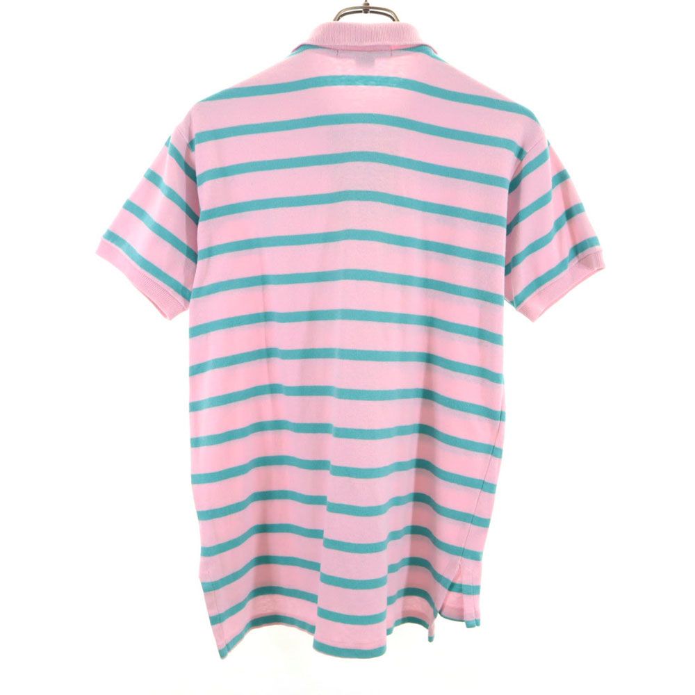 ポロバイラルフローレン USA製 ボーダー柄 半袖 ハーフボタン ポロシャツ M ピンク Polo by Ralph Lauren メンズ