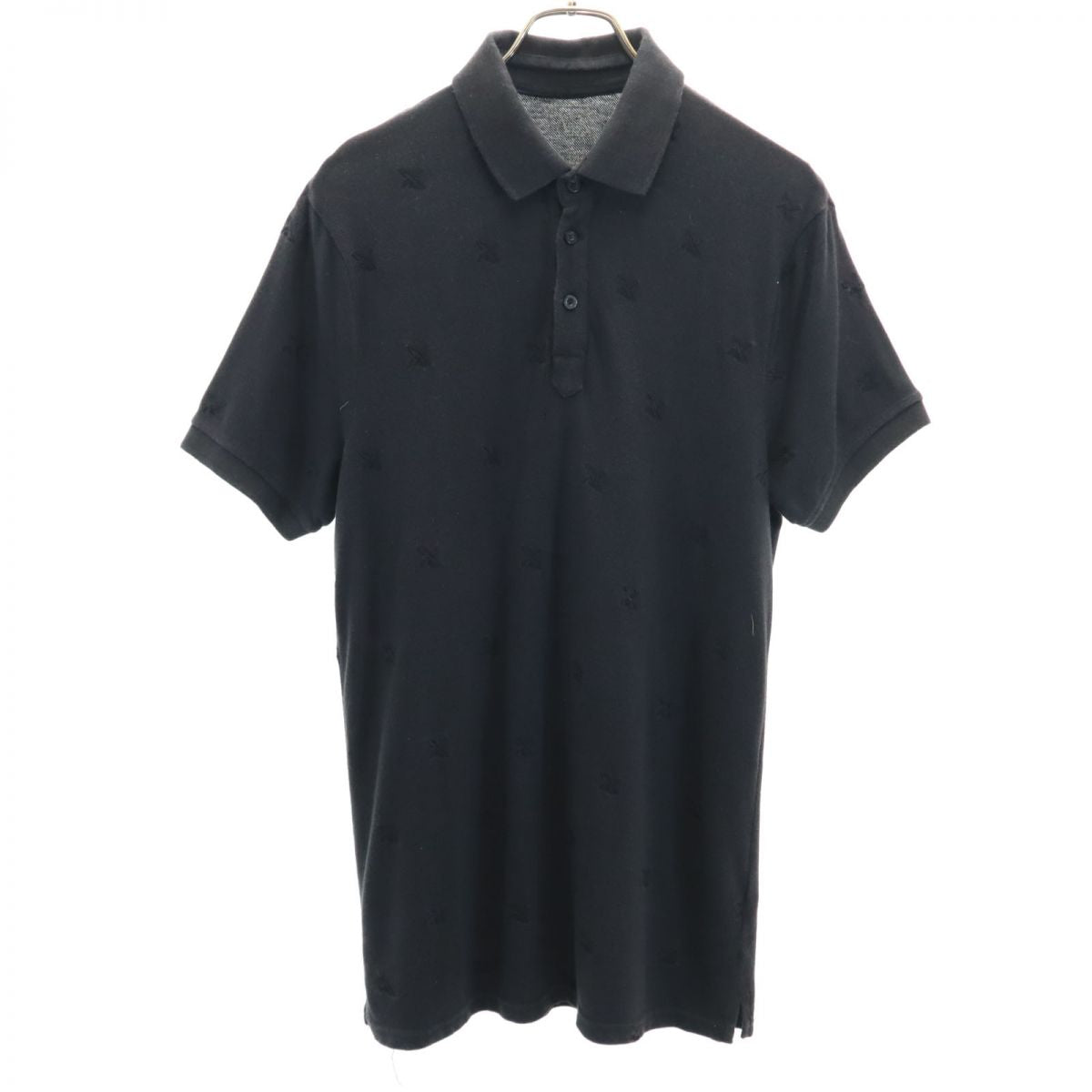ARMANI EXCHANGE アルマーニエクスチェンジ 総柄 半袖 ポロシャツ L ブラック 鹿の子地 ロゴ 刺繍 メンズ