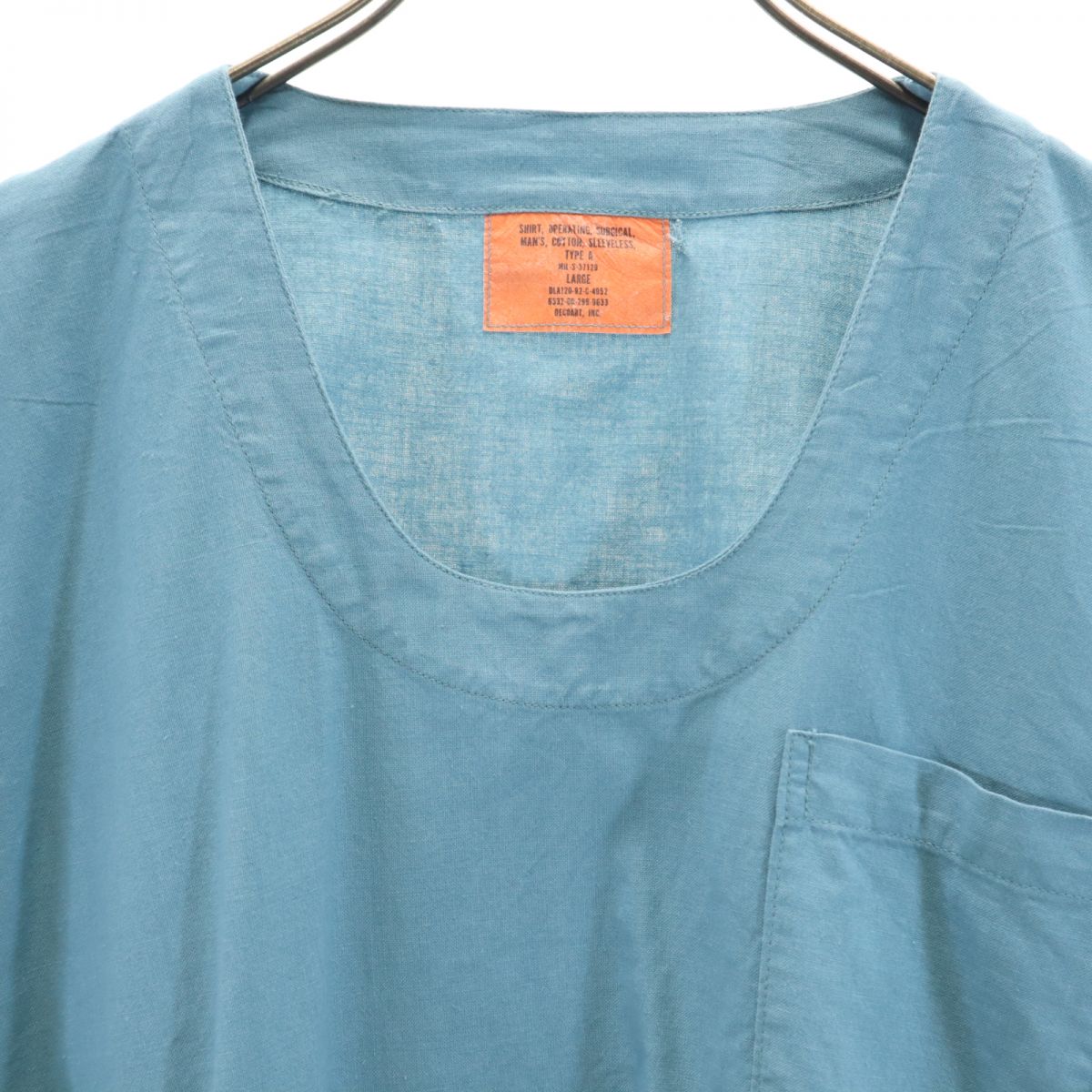 アメリカ軍 80s DLA メディカルシャツ ノースリーブ プルオーバー シャツ L ブルー系 US ARMY メンズ