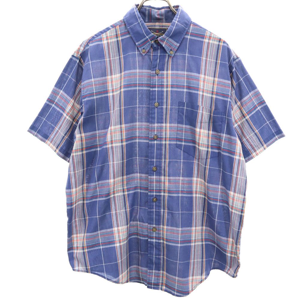 THE ARROW COMPANY アローカンパニー 90s オールド チェック 半袖 ボタンダウンシャツ L ネイビー系 メンズ