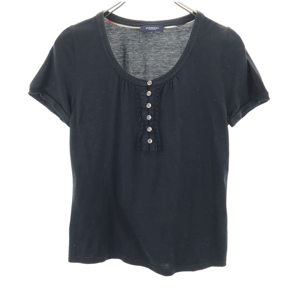 BURBERRY LONDON バーバリーロンドン 三陽商会 日本製 半袖 ヘンリーネック カットソー 2 ブラック系 レディース