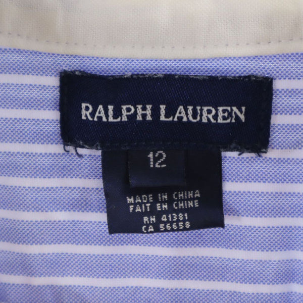 ラルフローレン ストライプ柄 半袖 ボタンダウン 膝丈ワンピース 12 ブルー系 RALPH LAUREN キッズ