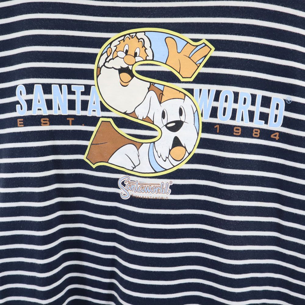 SantaWorld サンタワールド ボーダー柄 プリント 半袖 Tシャツ L ネイビー×ホワイト メンズ