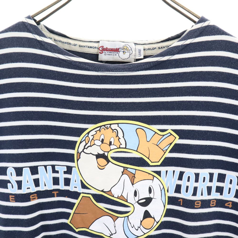 SantaWorld サンタワールド ボーダー柄 プリント 半袖 Tシャツ L ネイビー×ホワイト メンズ