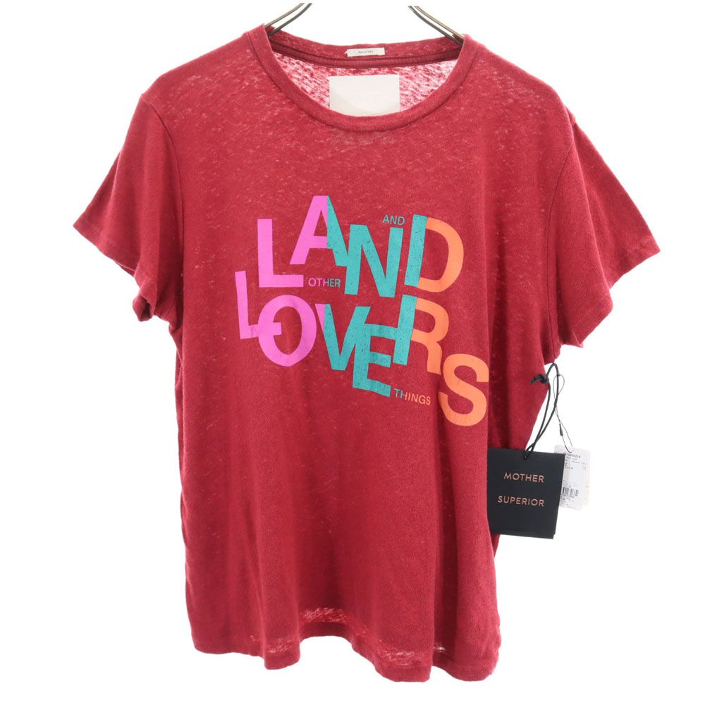 未使用 MOTHER SUPERIOR マザーシュペリオール USA製 リネンブレンド プリント 半袖 Tシャツ M レッド系 レディース