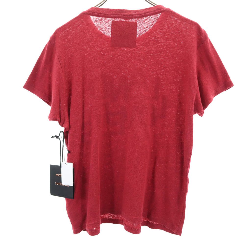 未使用 MOTHER SUPERIOR マザーシュペリオール USA製 リネンブレンド プリント 半袖 Tシャツ M レッド系 レディース