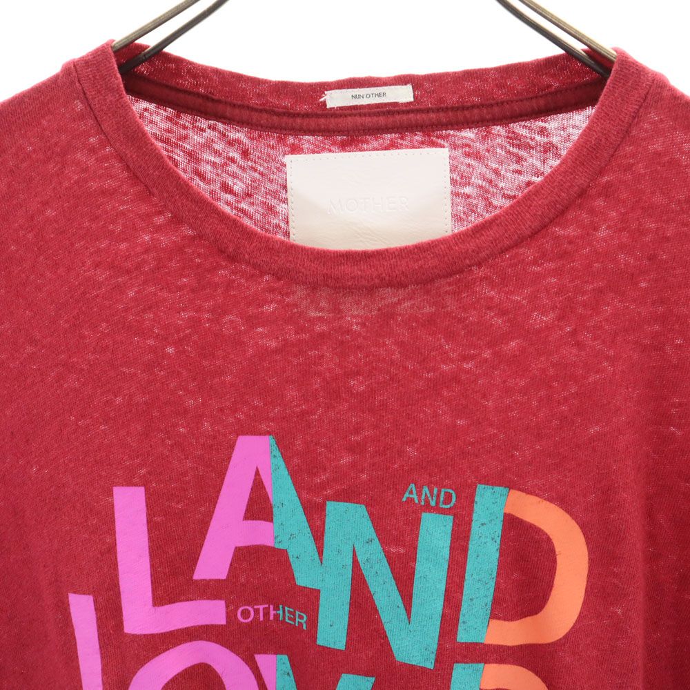 未使用 MOTHER SUPERIOR マザーシュペリオール USA製 リネンブレンド プリント 半袖 Tシャツ M レッド系 レディース