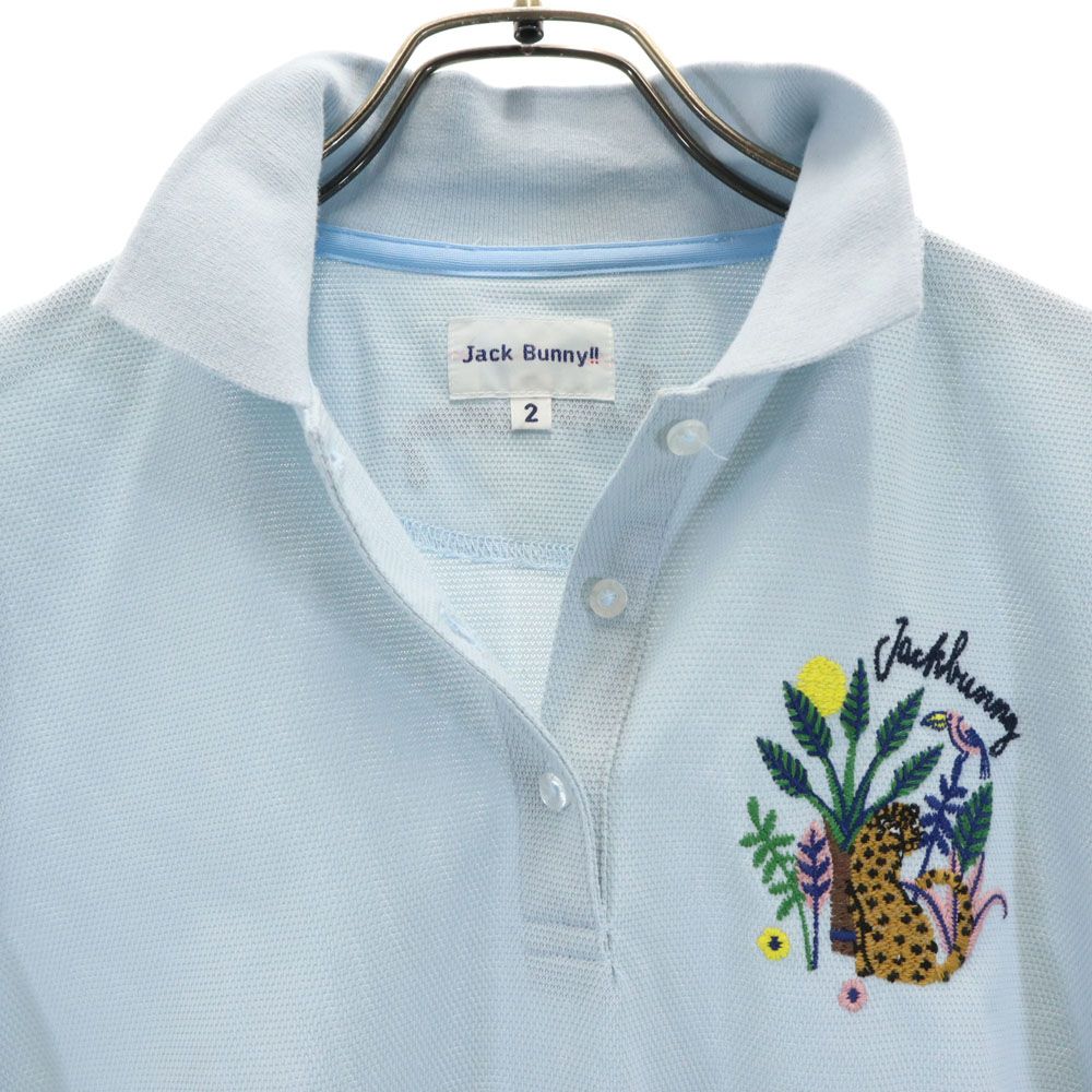 Jack Bunny!! ジャックバニー ゴルフ 半袖 ポロシャツ 2 ブルー系 鹿の子地 刺繍 レディース