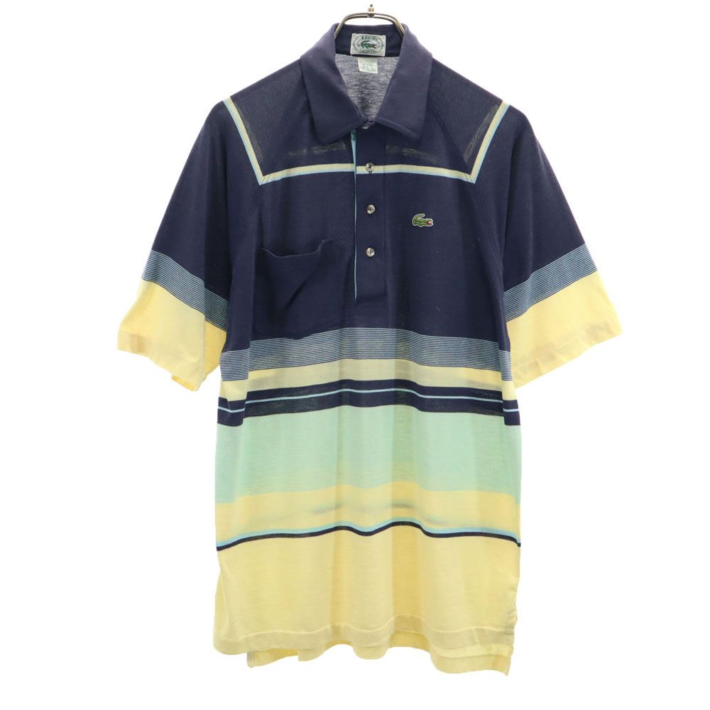 LACOSTE ラコステ 90s オールド ボーダー 半袖 ポロシャツ L ネイビー系 メンズ