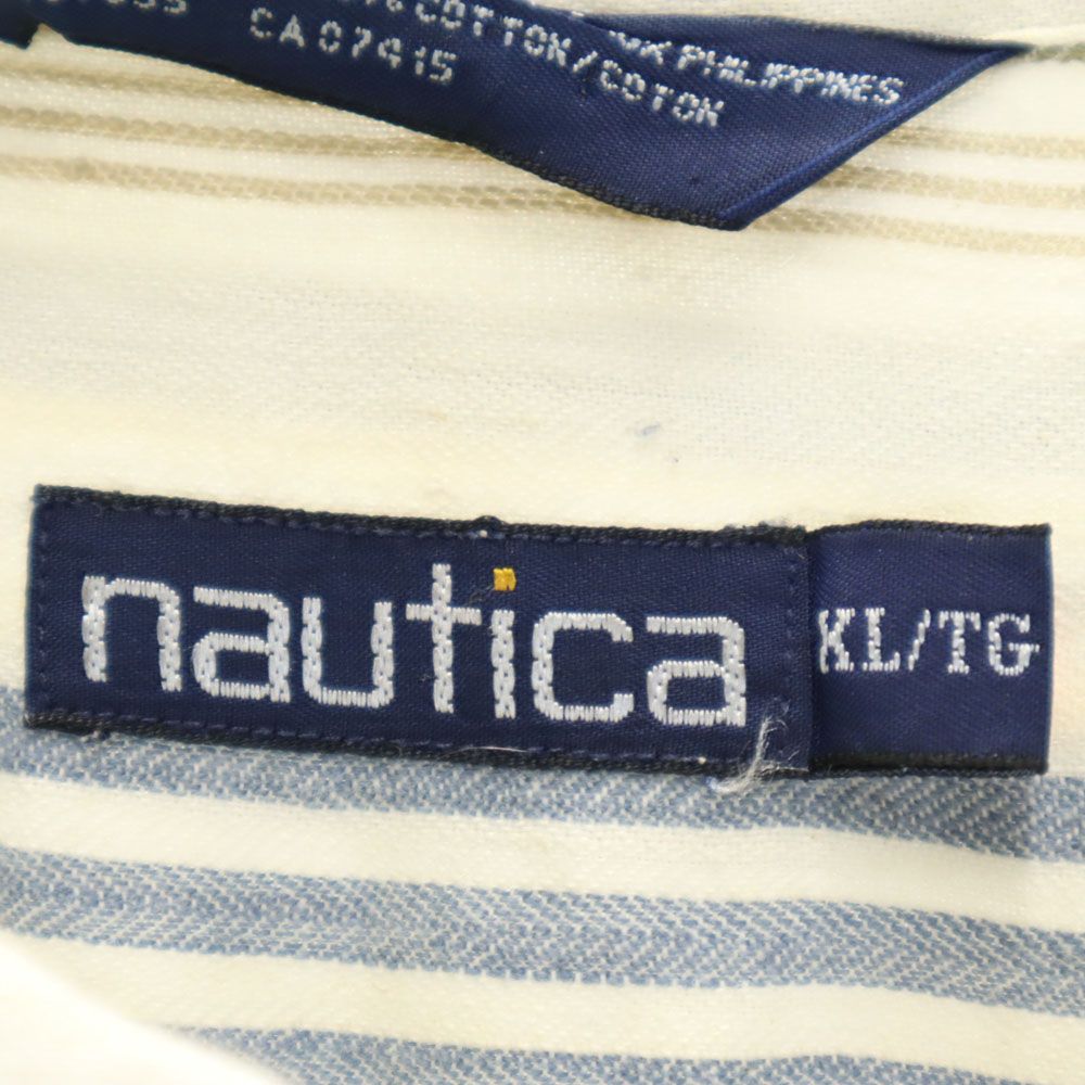 ノーティカ 90s オールド ストライプ柄 半袖 ボタンダウンシャツ XL ホワイト系 NAUTICA メンズ