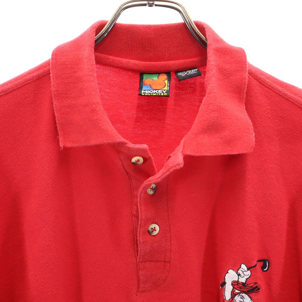 MICKEY UNLIMITED ミッキーアンリミテッド 90s オールド 刺繍 ドナルドダック 半袖 ポロシャツ XL レッド 鹿の子 メンズ