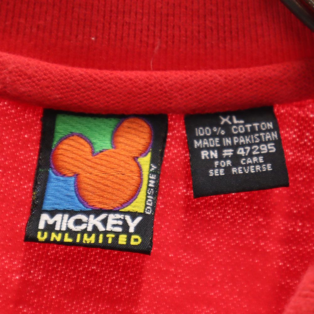 MICKEY UNLIMITED ミッキーアンリミテッド 90s オールド 刺繍 ドナルドダック 半袖 ポロシャツ XL レッド 鹿の子 メンズ