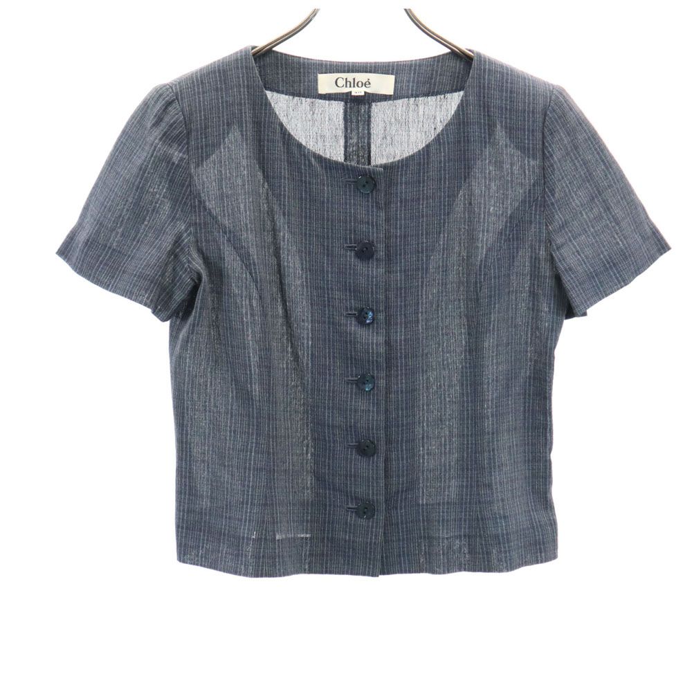 Chloe クロエ チェック 半袖 シャツ 40 グレー 肩パット レディース
