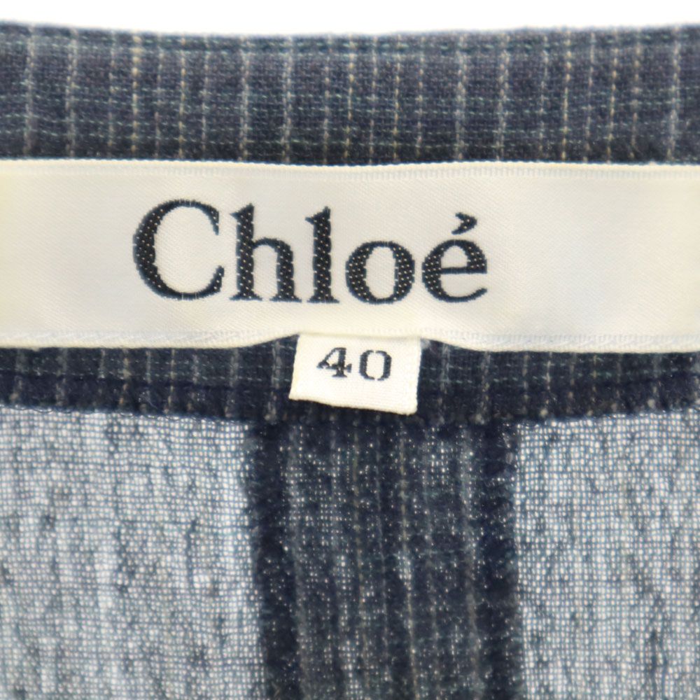 Chloe クロエ チェック 半袖 シャツ 40 グレー 肩パット レディース