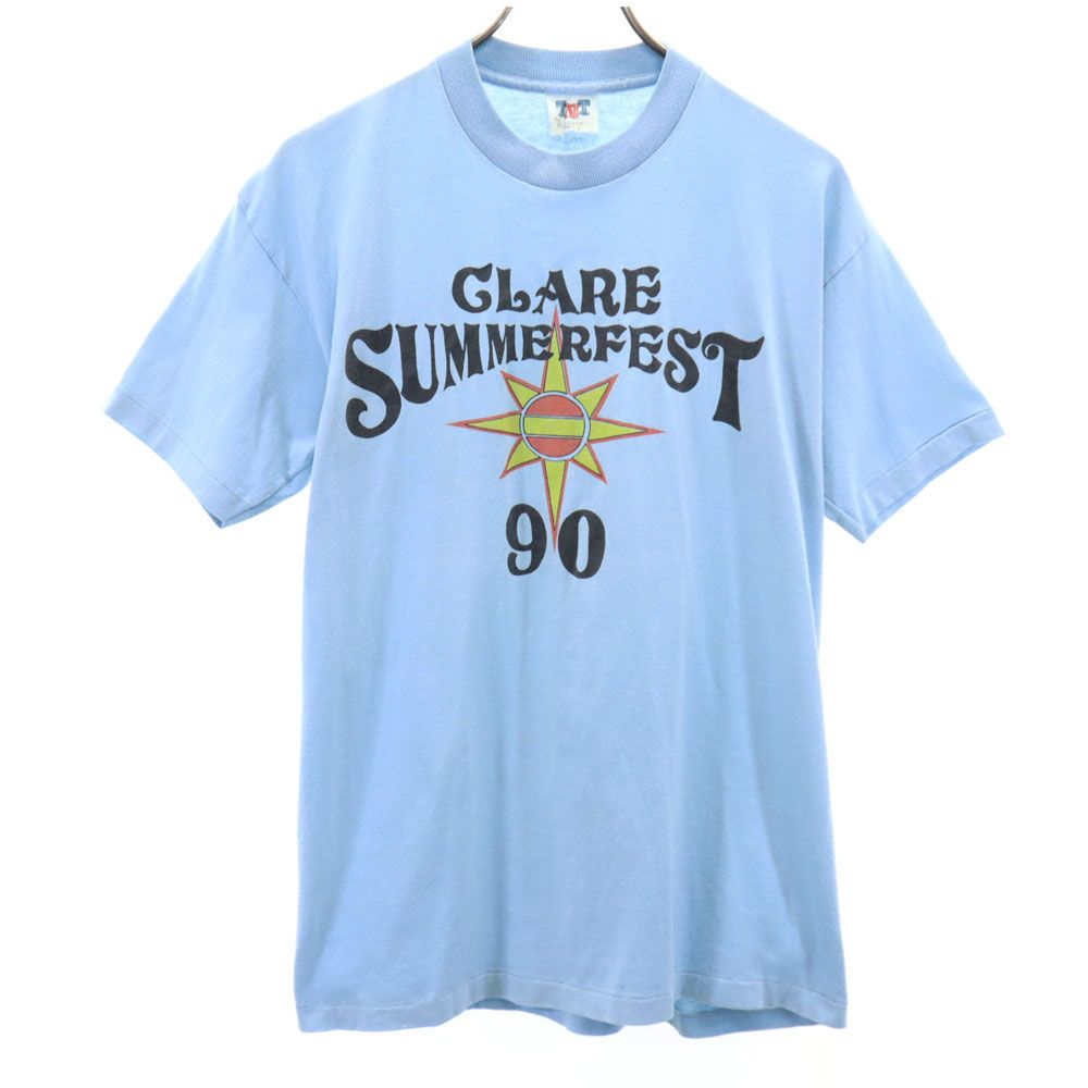 TNT by TRAU & LOEVNER 90s USA製 オールド プリント 半袖 Tシャツ L ブルー メンズ
