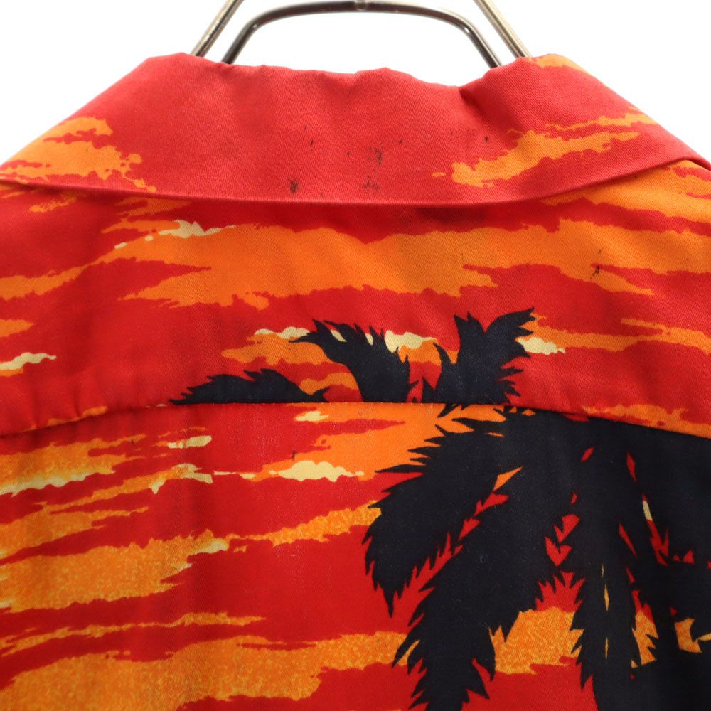 ハイビスカス柄 半袖 オープンカラー アロハシャツ L レッド メンズ