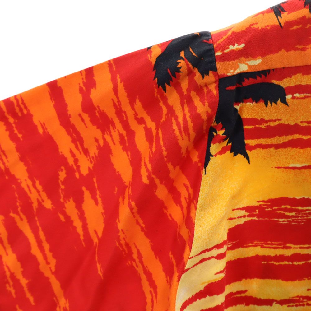 ハイビスカス柄 半袖 オープンカラー アロハシャツ L レッド メンズ