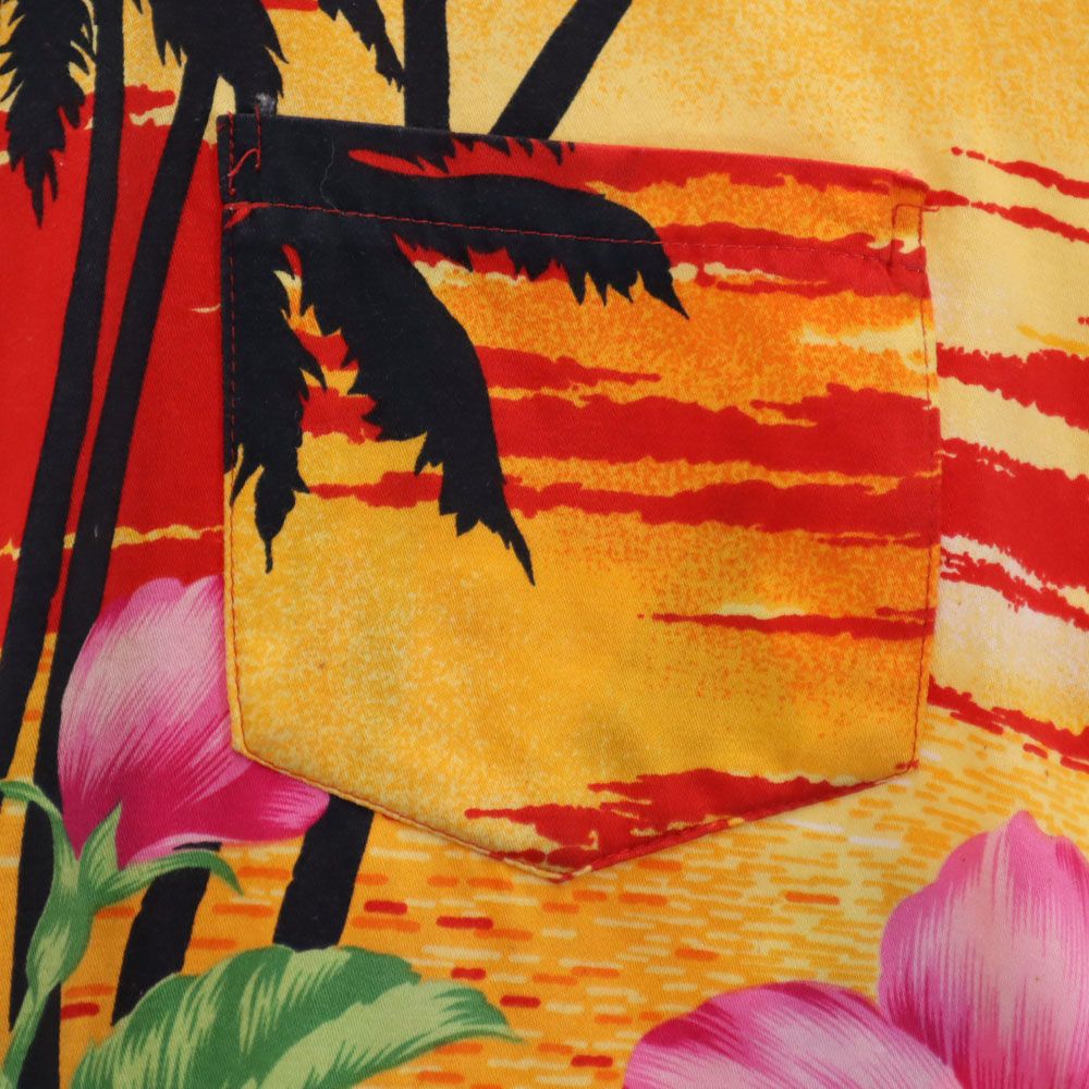 ハイビスカス柄 半袖 オープンカラー アロハシャツ L レッド メンズ