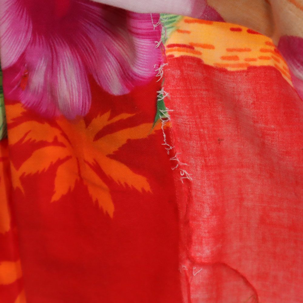 ハイビスカス柄 半袖 オープンカラー アロハシャツ L レッド メンズ