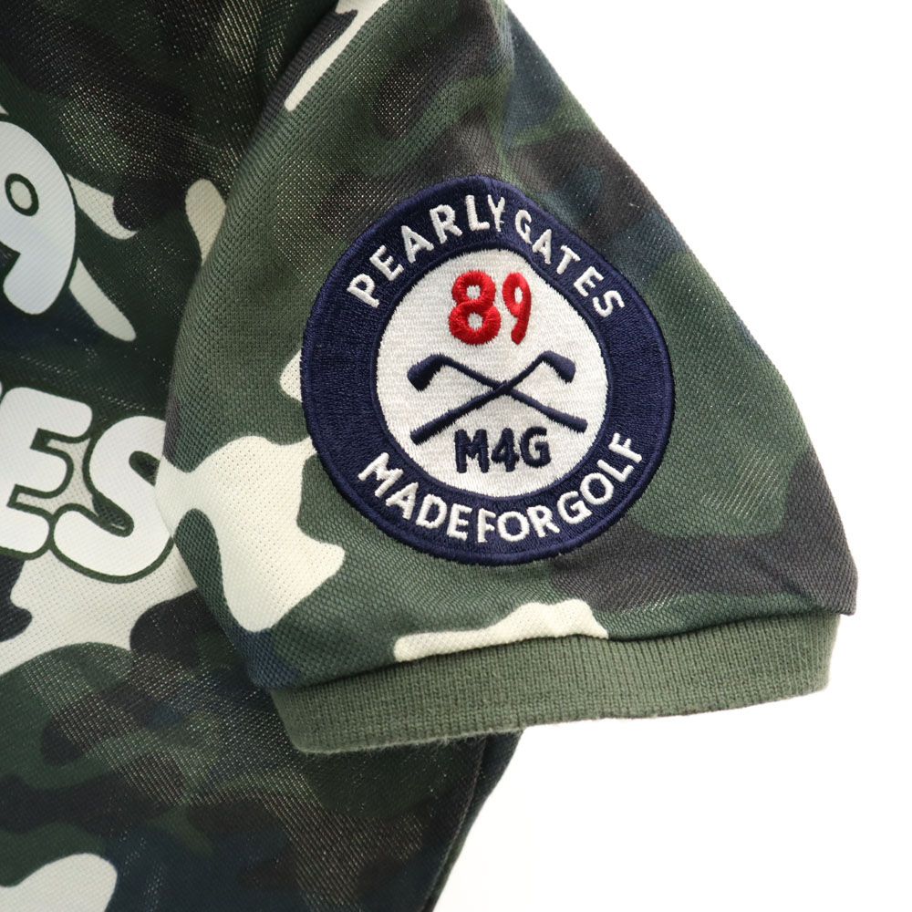 PEARLY GATES パーリーゲイツ 日本製 迷彩 プリント ゴルフ 半袖 ポロシャツ 1 グリーン系 鹿の子 レディース