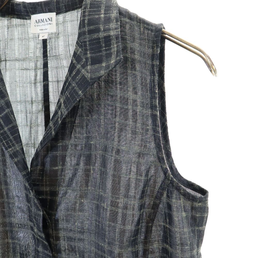 アルマーニコレッツォーニ イタリア製 チェック柄 ノースリーブ シースルー ベスト 40 チャコールブラック系 ARMANI COLLEZIONI レディース