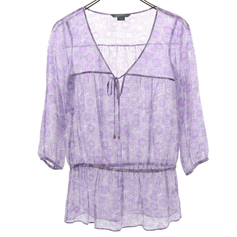 ARMANI EXCHANGE アルマーニエクスチェンジ 総柄 7分袖 シースルー チュニック XS パープル レディース