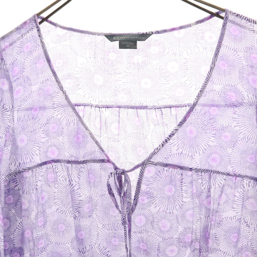 ARMANI EXCHANGE アルマーニエクスチェンジ 総柄 7分袖 シースルー チュニック XS パープル レディース