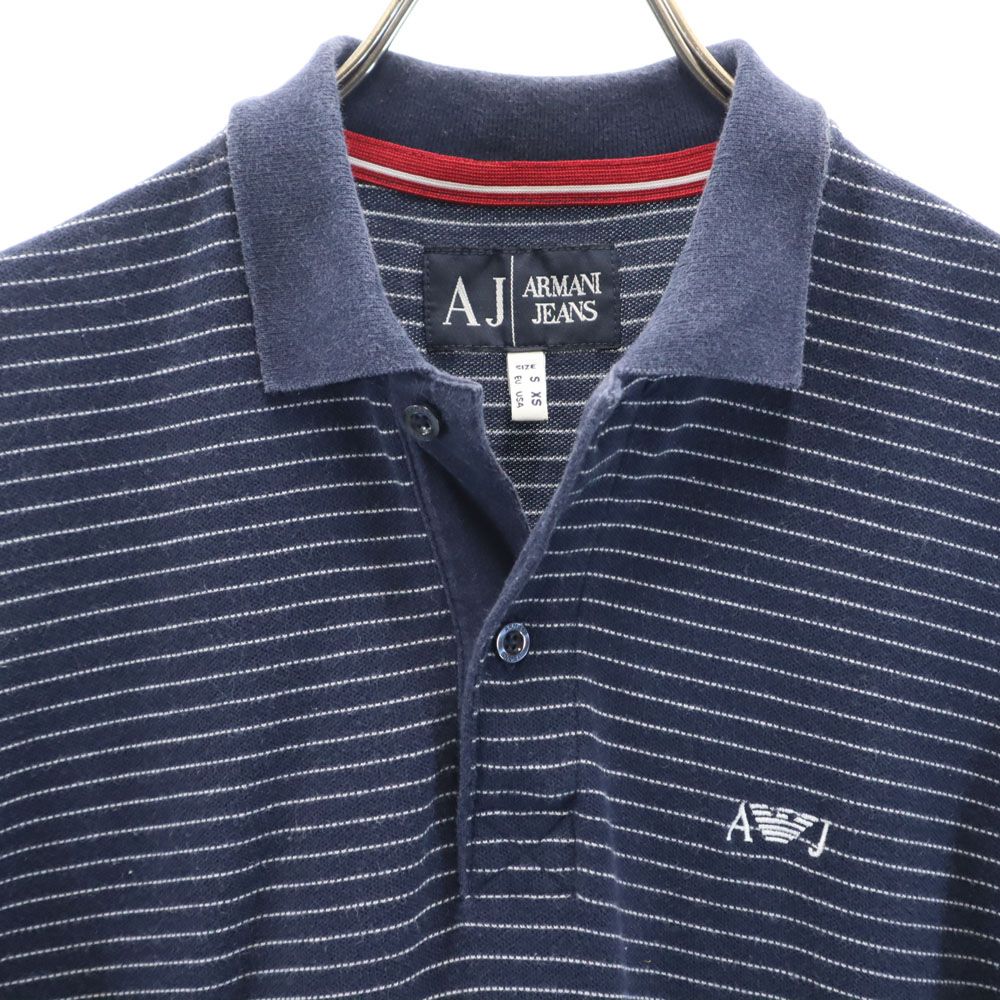 ARMANI JEANS アルマーニジーンズ ボーダー 半袖 ポロシャツ XS ネイビー系 鹿の子 メンズ