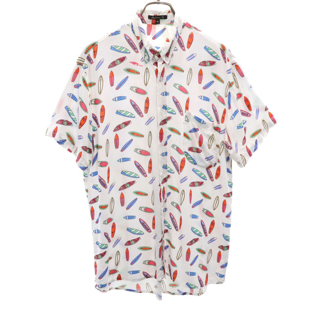 Handsome Me 総柄 半袖 ボタンダウンシャツ M 白系 メンズ