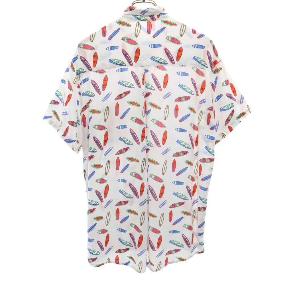 Handsome Me 総柄 半袖 ボタンダウンシャツ M 白系 メンズ