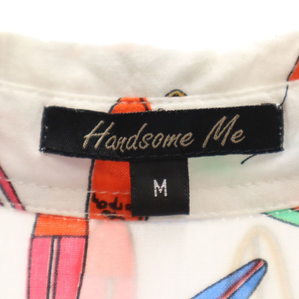 Handsome Me 総柄 半袖 ボタンダウンシャツ M 白系 メンズ