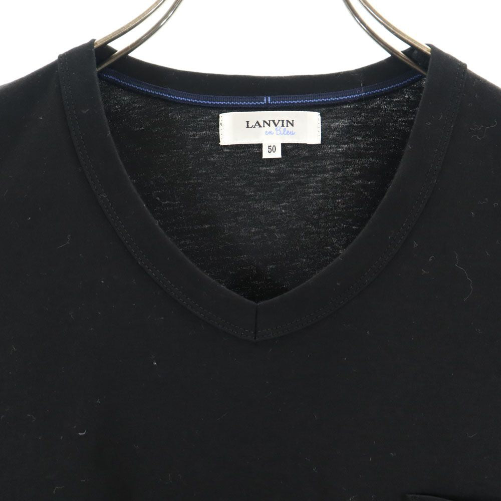 ランバンオンブルー 日本製 半袖 Vネック Tシャツ 50 ブラック系 LANVIN en Bleu ポケT メンズ