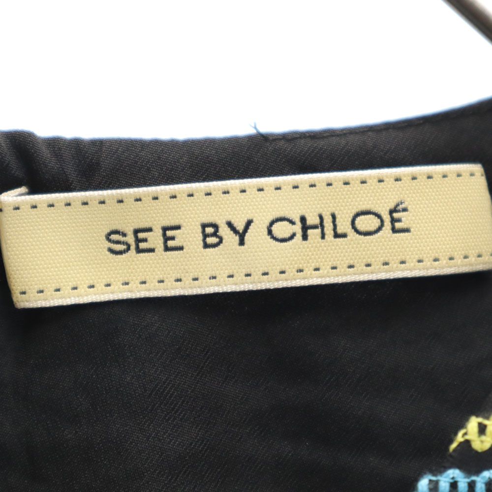 SEE BY CHLOE シーバイクロエ シルク100％ ボーダー柄 ノースリーブ ミニワンピース 4 黒系 レディース