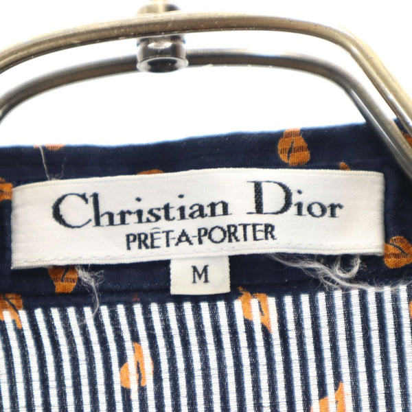 クリスチャンディオール 90s オールド 総柄 半袖 コットンシャツ M ネイビー系 Christian Dior レディース