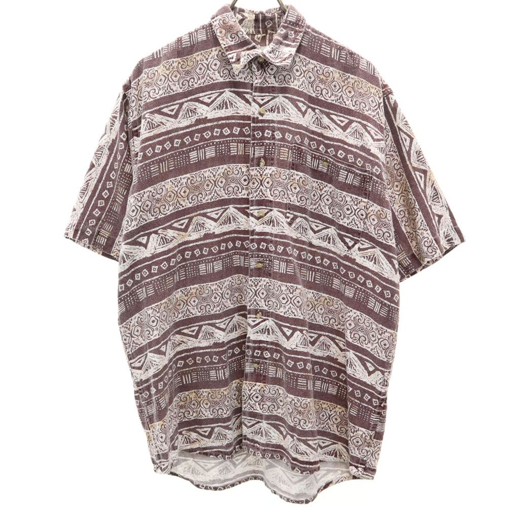TEAM チーム 80s 90s ユーロ オールド 総柄 半袖 シャツ M ブラウン系 メンズ