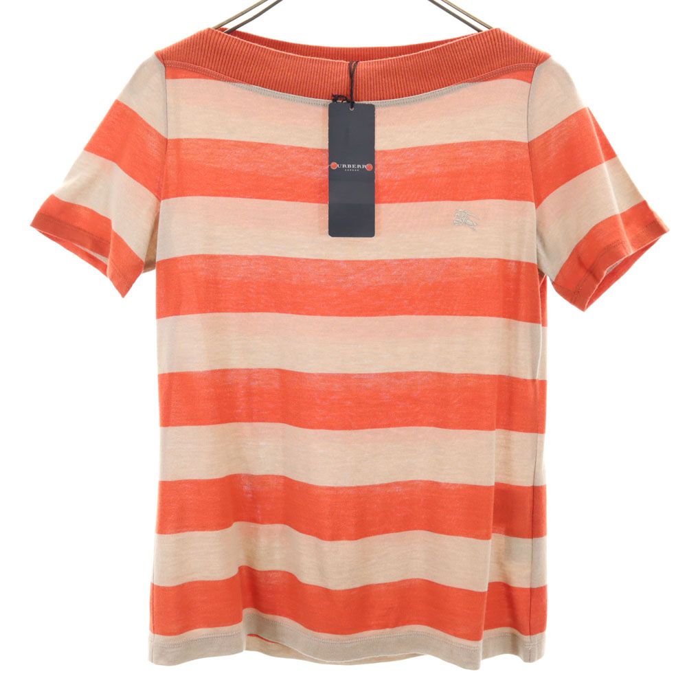未使用 BURBERRY LONDON バーバリーロンドン 三陽商会 日本製 ボーダー 半袖 ボートネック カットソー 2 オレンジ系 タグ付き レディース
