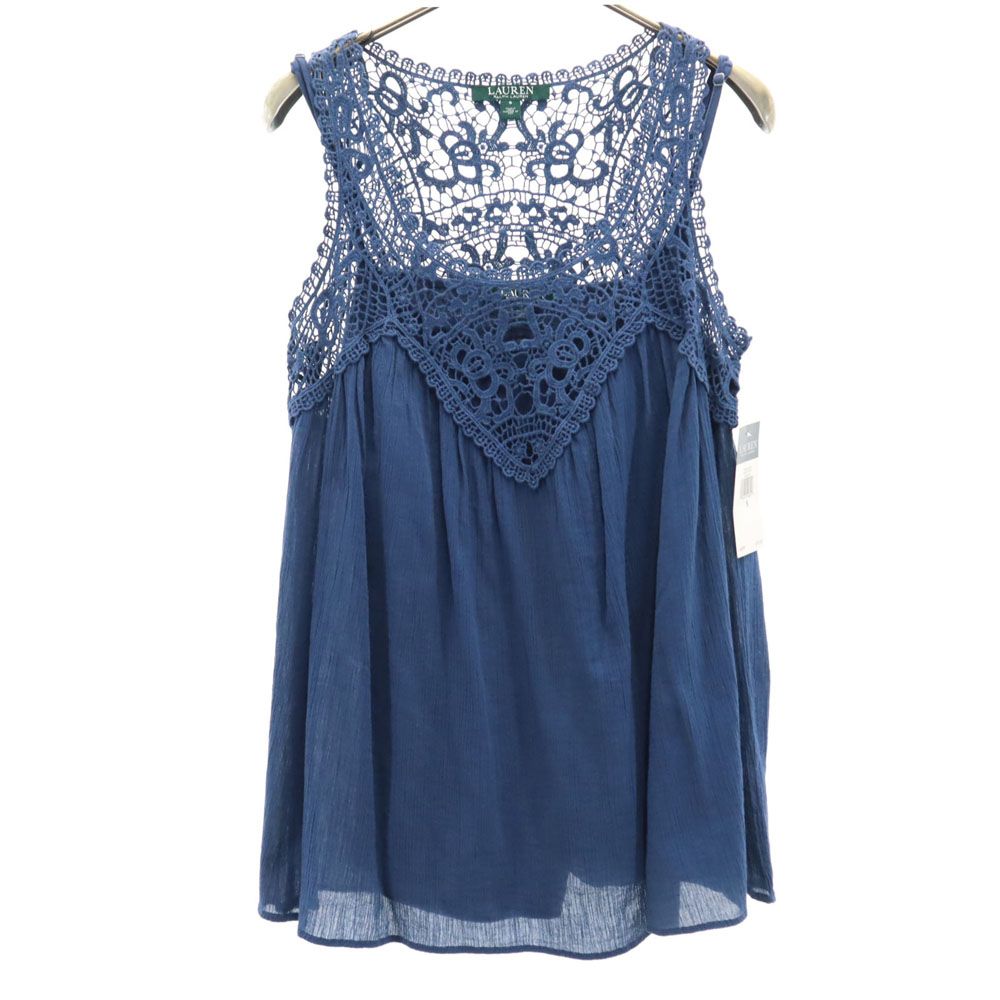 未使用 LAUREN RALPH LAUREN ローレンラルフローレン ノースリーブ レース切替 キャミソール S ネイビー アンサンブル レディース