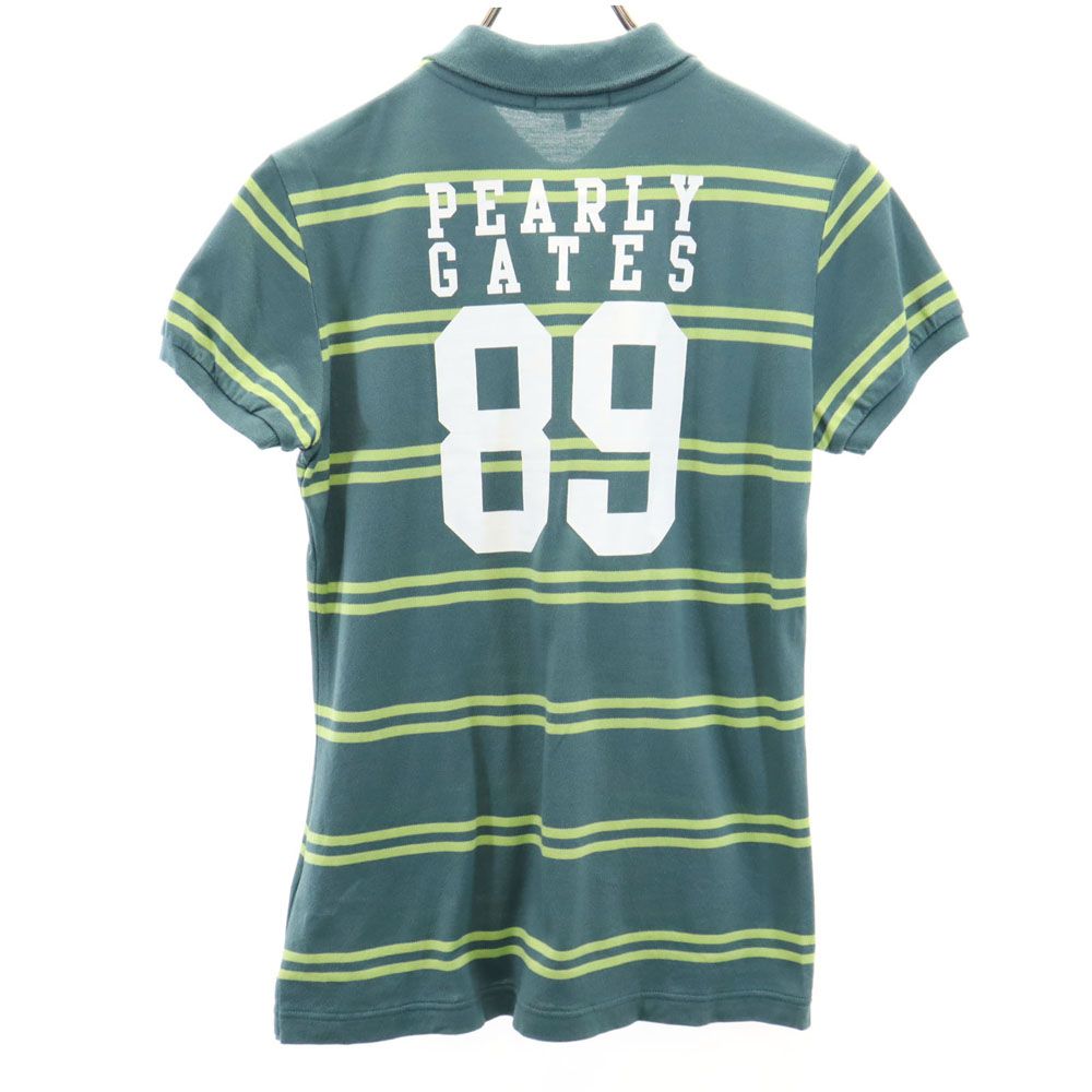PEARLY GATES パーリーゲイツ ボーダー 半袖 ポロシャツ 1 グリーン系 鹿の子 レディース