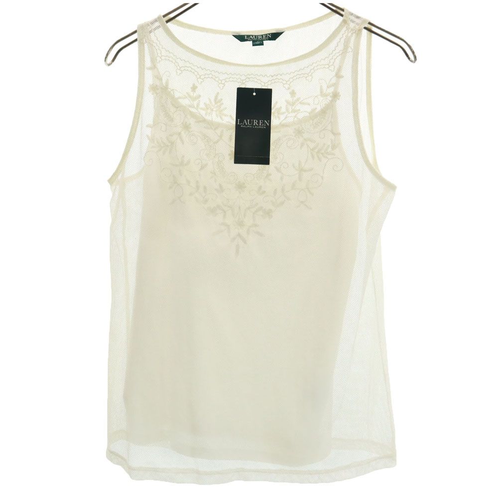 LAUREN RALPH LAUREN ローレンラルフローレン ノースリーブ カットソー S オフホワイト メッシュ レディース