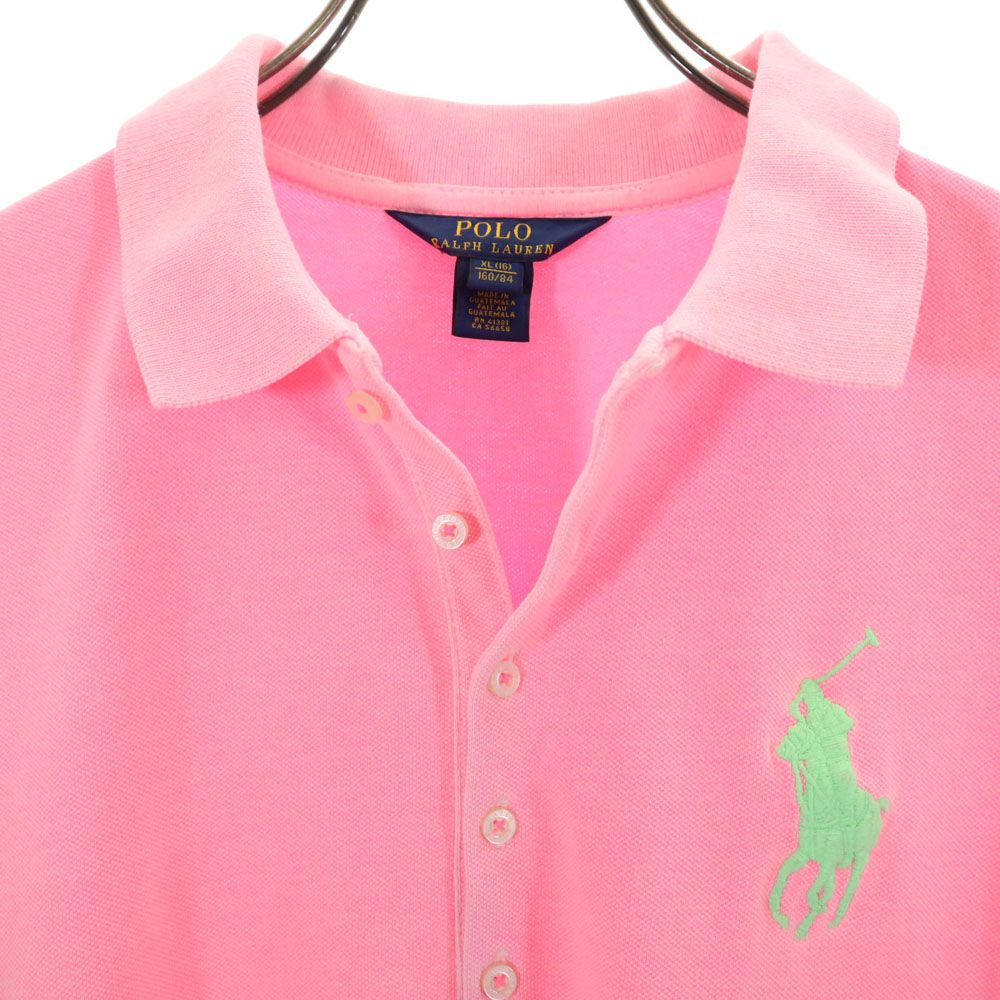 POLO RALPH LAUREN ポロラルフローレン ビッグポニー刺繍 半袖 鹿の子 ポロシャツ XL 16 ピンク キッズ