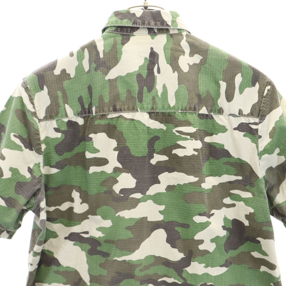 STUSSY ステューシー カモフラ柄 半袖 ミリタリーシャツ S カーキ 迷彩 メンズ