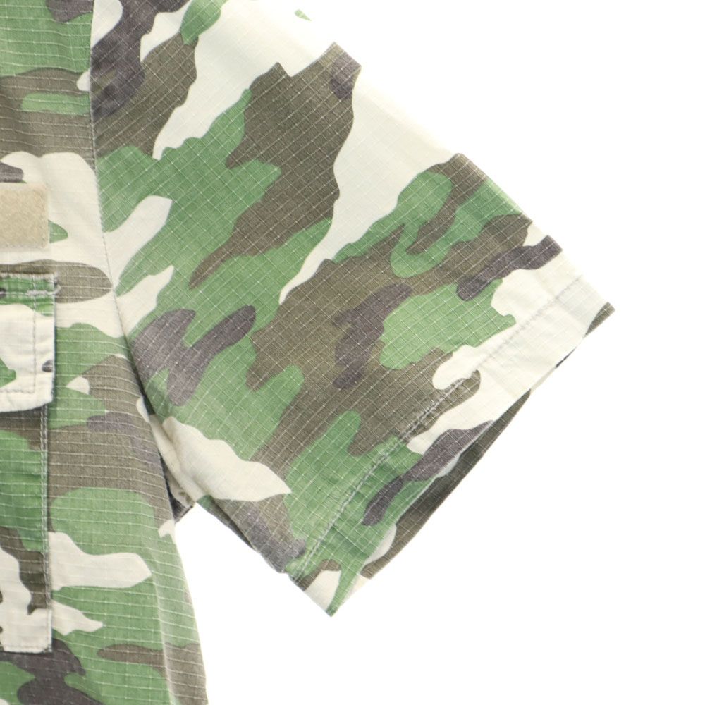 STUSSY ステューシー カモフラ柄 半袖 ミリタリーシャツ S カーキ 迷彩 メンズ