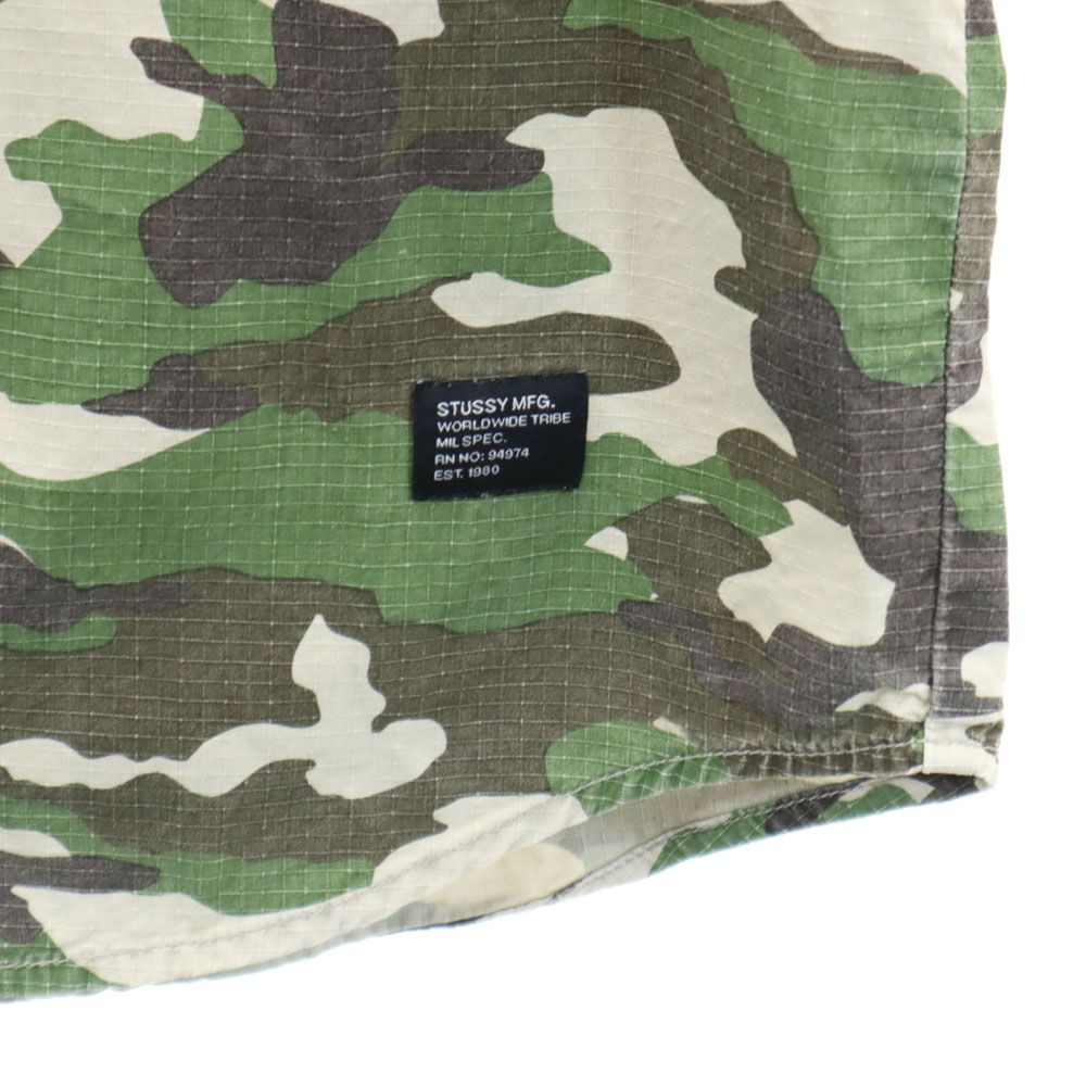 STUSSY ステューシー カモフラ柄 半袖 ミリタリーシャツ S カーキ 迷彩 メンズ