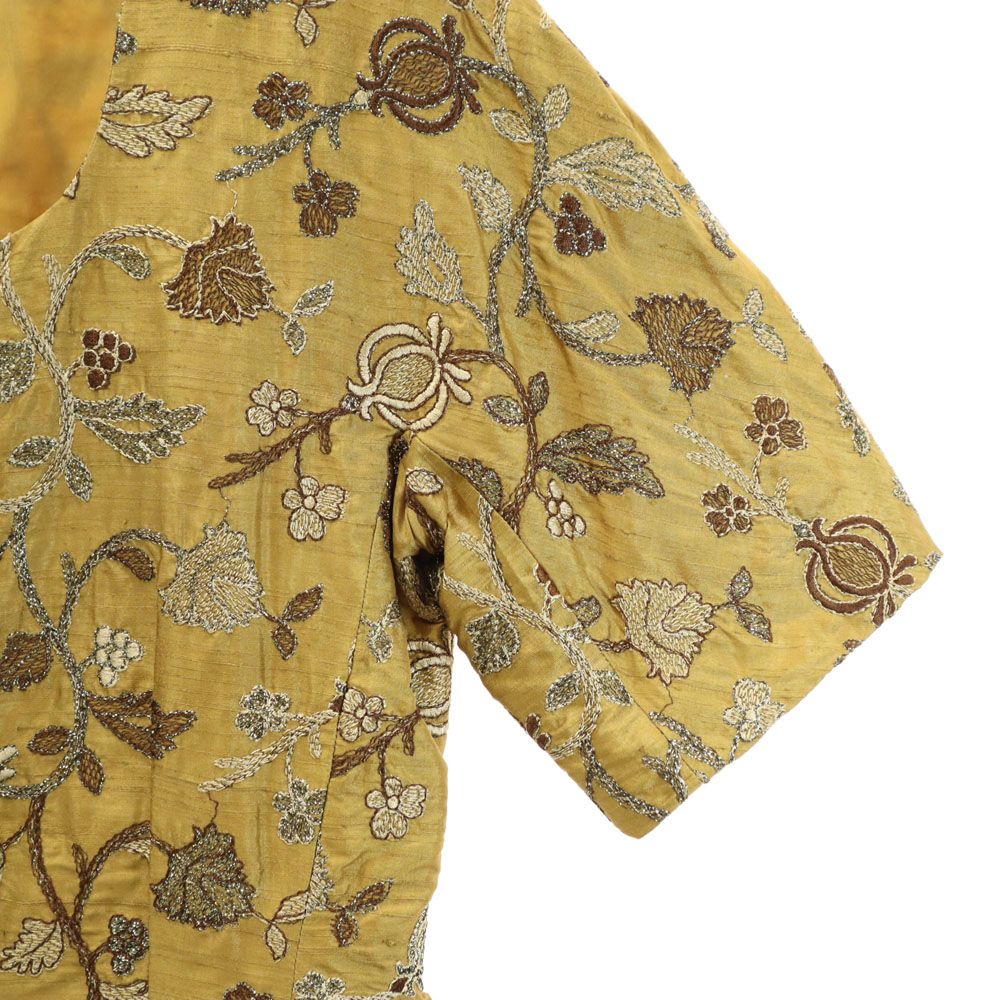 MAX MARA マックスマーラ イタリア製 シルクブレンド 総柄 半袖 オールド ヴィンテージ スカートスーツ 上下 セットアップ 42 ゴールド バックジップ レディース