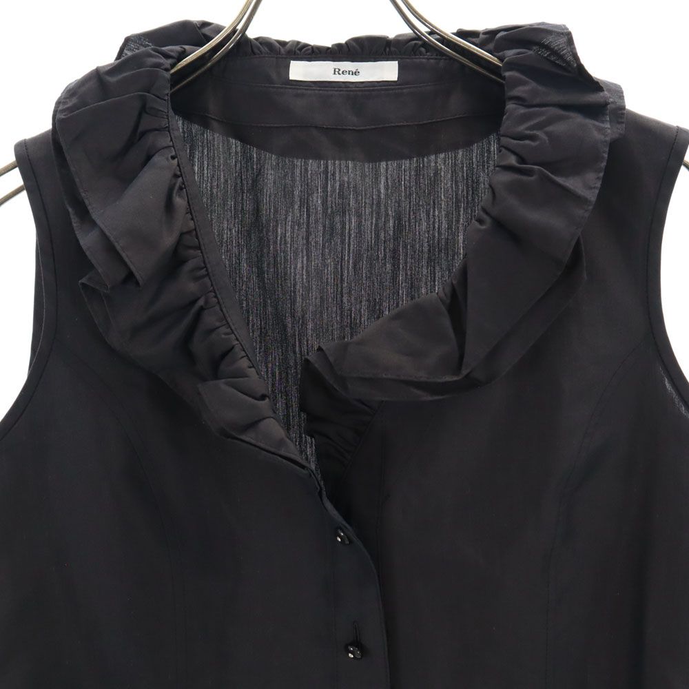 Rene ルネ 日本製 シルクブレンド ノースリーブ ブラウス 36 チャコール系 TISSUE社生地 レディース