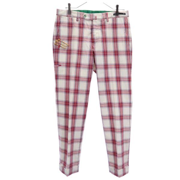 PT01 ピーティーゼロウーノ チェック ゴルフ パンツ 46 ホワイト系×レッド系 ティー付き ボタンフライ メンズ