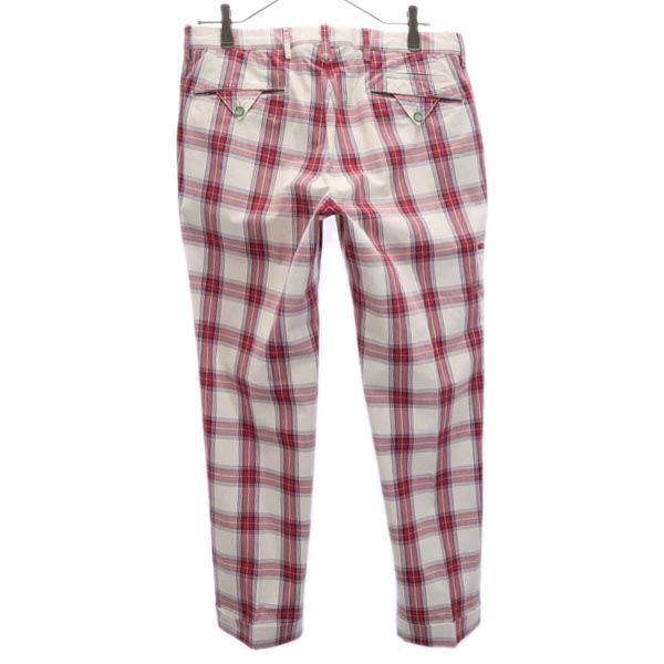 PT01 ピーティーゼロウーノ チェック ゴルフ パンツ 46 ホワイト系×レッド系 ティー付き ボタンフライ メンズ