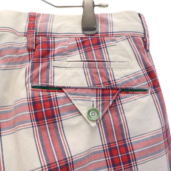 PT01 ピーティーゼロウーノ チェック ゴルフ パンツ 46 ホワイト系×レッド系 ティー付き ボタンフライ メンズ