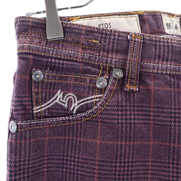 PT05 ピーティーゼロチンクエ グレンチェック クロップドパンツ w28 ピンク系 ボタンフライ メンズ