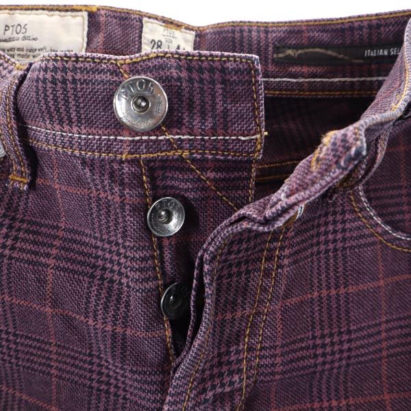 PT05 ピーティーゼロチンクエ グレンチェック クロップドパンツ w28 ピンク系 ボタンフライ メンズ